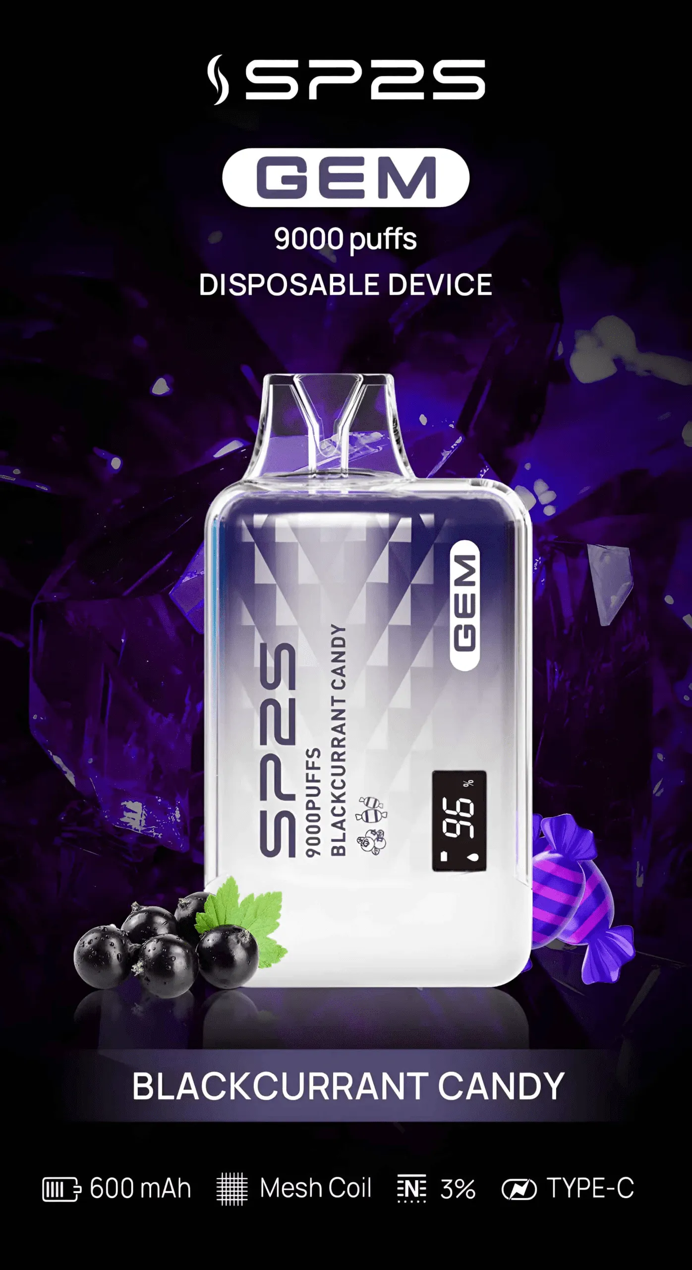 SP2S 拋棄式 9000 口 黑加侖糖果